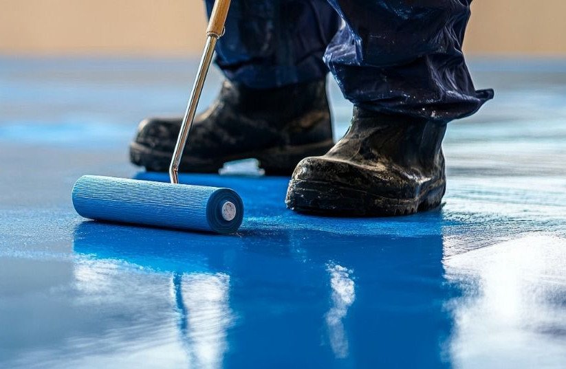Industrial water tank with metal frame and white panels